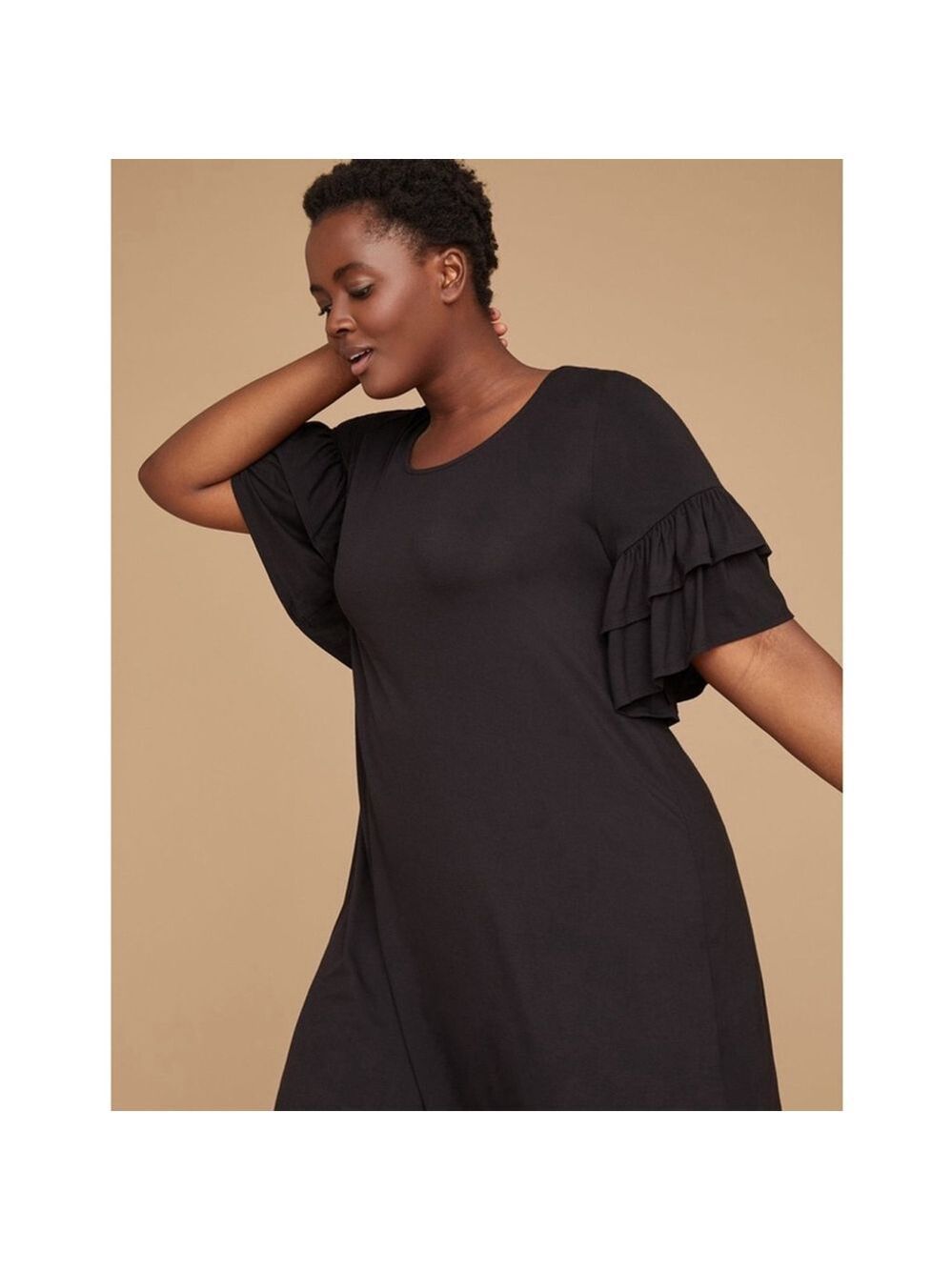 Lane Bryant Womens Ruffle-Sleeve Knit Swing Dress 14/16 Pitch Black